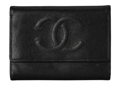Chanel Vintage CC Trifold Wallet, &pound;280, Accessories, Black, Caviar Leather, Front view